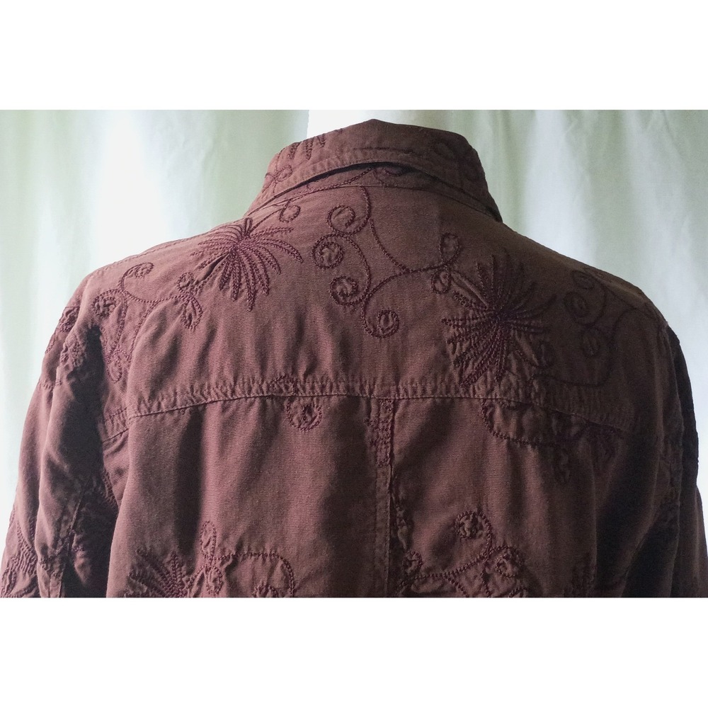 Espresso Brown Vintage Collegiate Silk Cotton Embroidered  Shirt Brown  Size 12 - Picture 5 of 6
